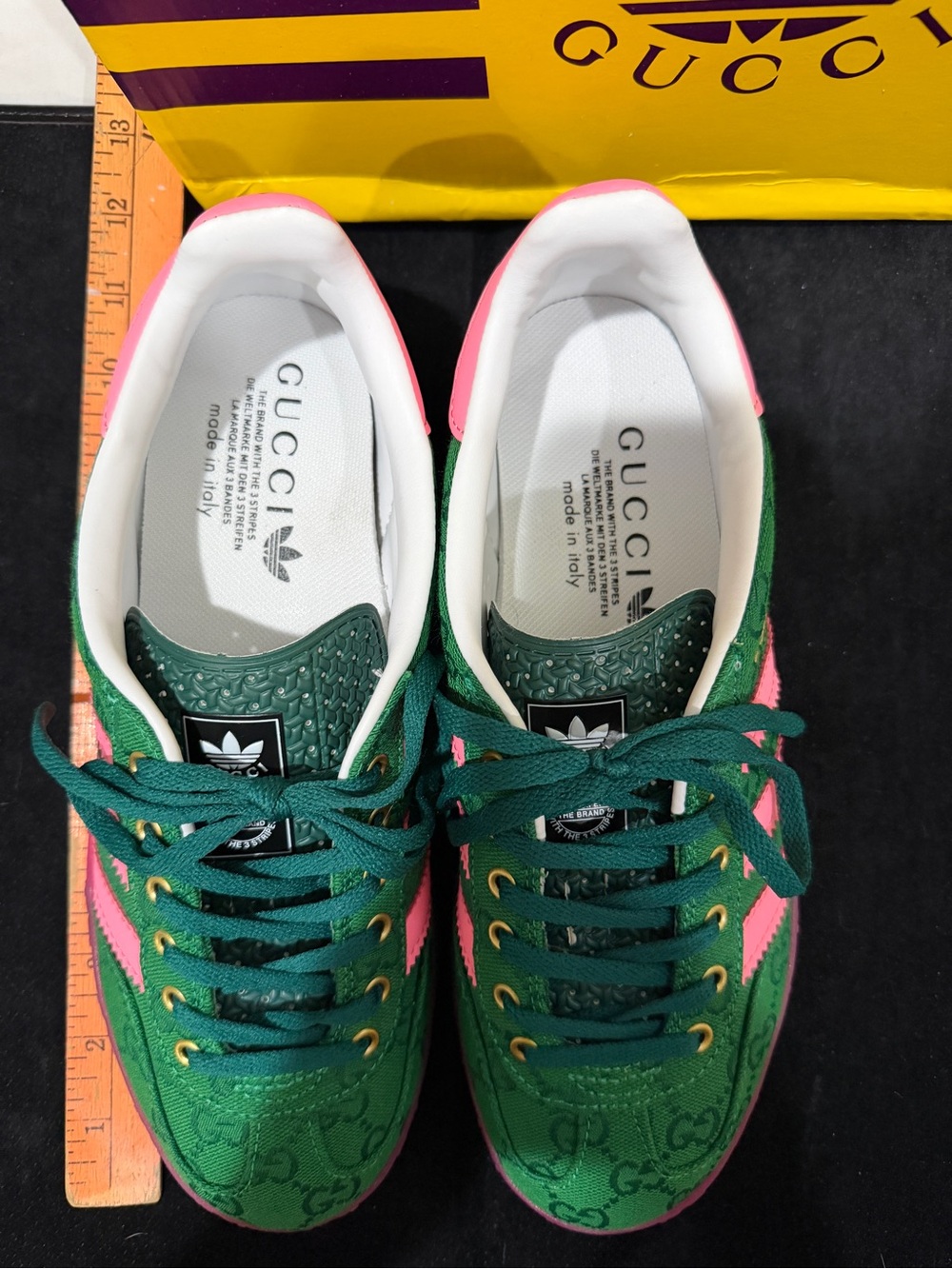 Adidas x Gucci Gazelle Green GG Monogram' sneakers featuring green canvas upper - Picture 2 of 11